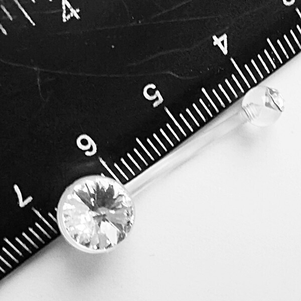 Серьги для пирсинга пупка (длина изгиба 20 мм) прозрачным кристаллом. Материал: биофлекс