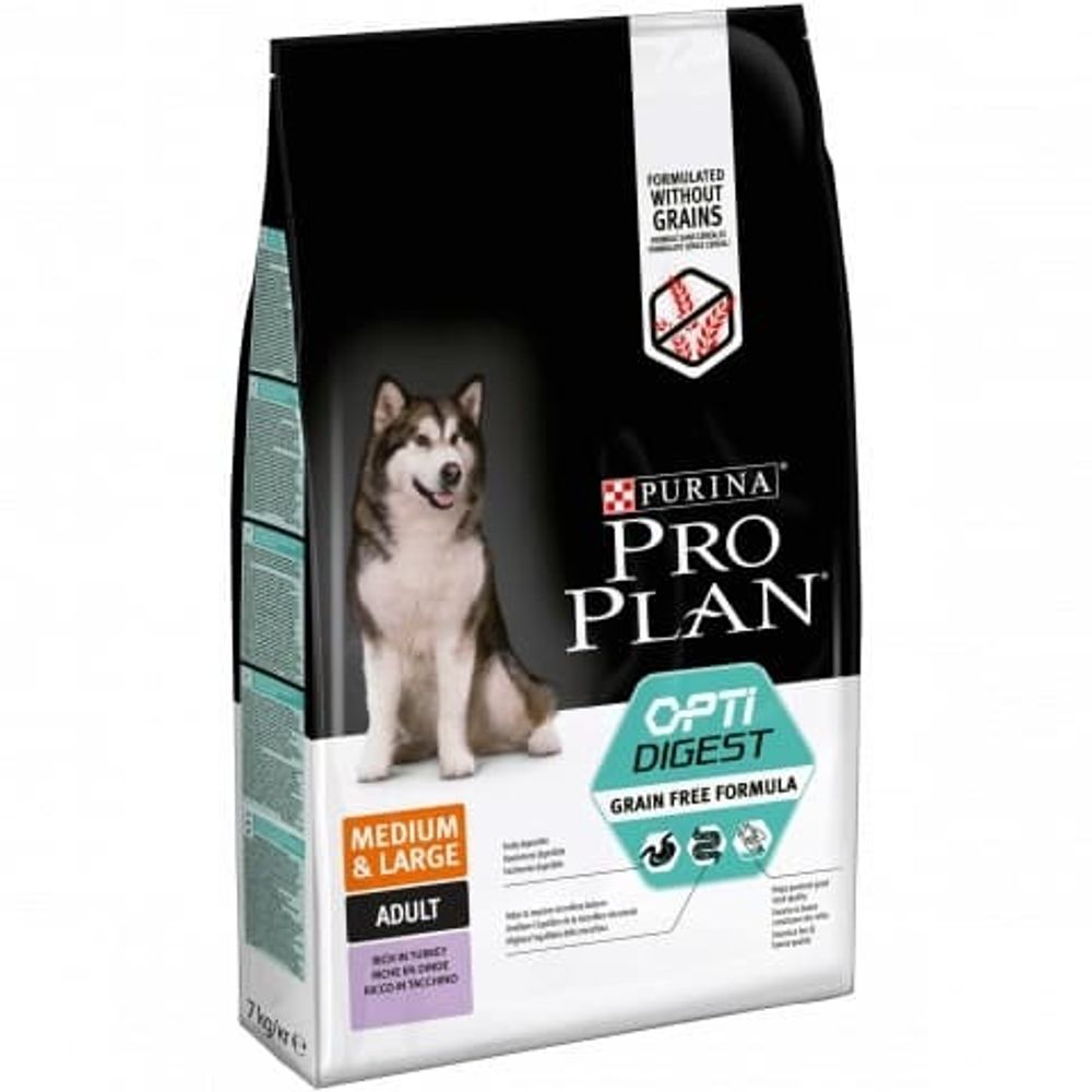 Pro Plan Grain Free 7кг корм для взр. собак ср. пород с Индейкой (Чувст. пищеварение) (12399413)