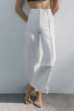 ZARA ДЖИНСЫ WIDE LEG С ВЫСОКОЙ ПОСАДКОЙ — ZW COLLECTION, ЖЕЛТОВАТО-БЕЛЫЙ