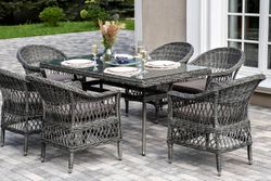 "Амароне" обеденная группа из искусственного ротанга на 6 персон, цвет графит