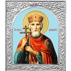 Владимир Великий Святой равноапостольный князь. Икона в серебряной раме.