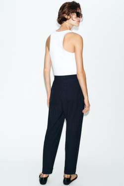 ZARA БРЮКИ В ТОНКУЮ ПОЛОСКУ, МОРСКОЙ СИНИЙ