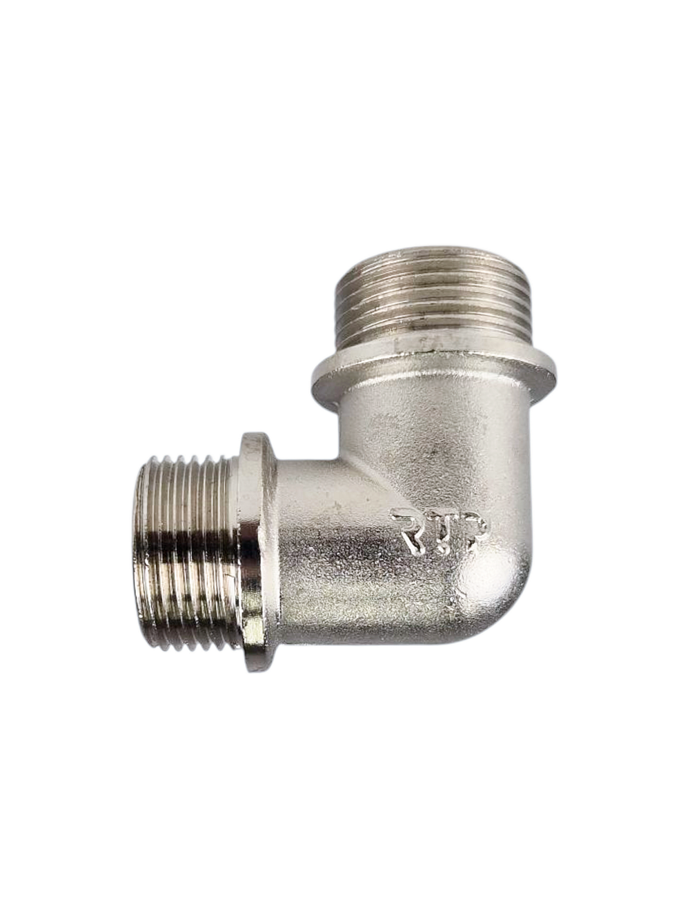 Угольник, латунь, наружная/наружная резба 3/4"х90°, никель, RTP