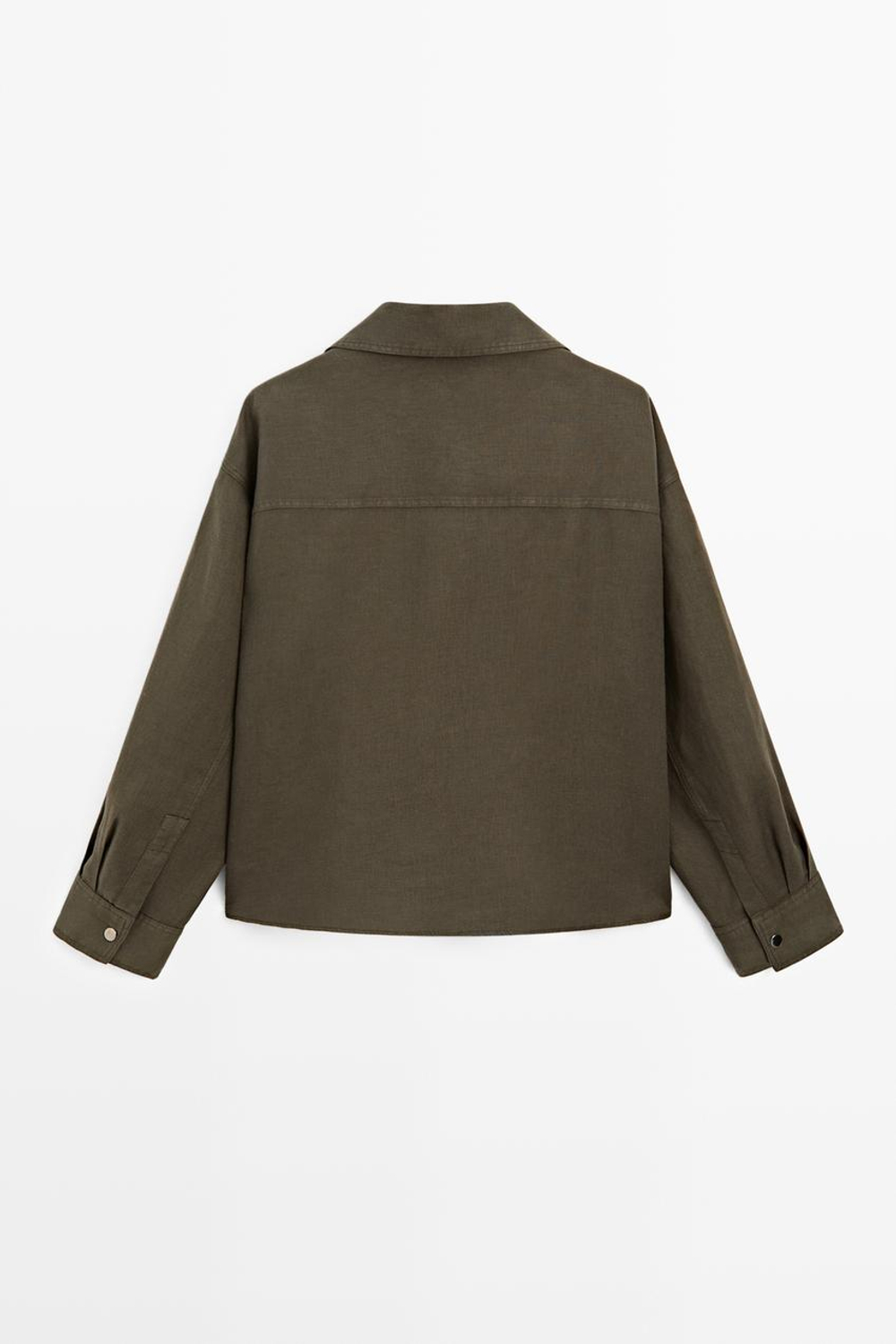 Massimo Dutti Рубашка из 100% льна с кнопками, зеленый