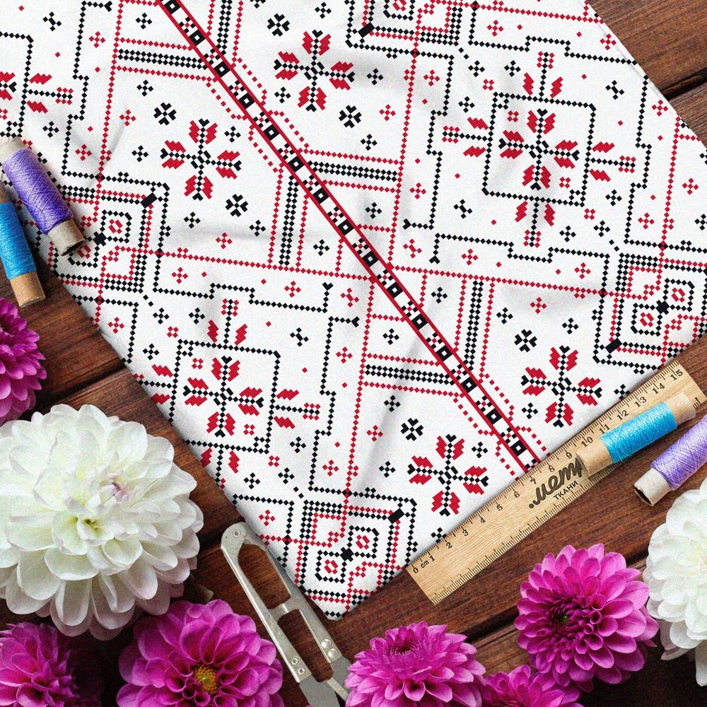 Ткань муслин крупная редкая славянская вышивка на рубахе