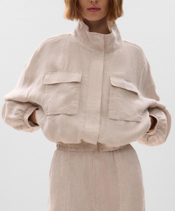 Oysho Куртка-бомбер из 100%-го льна, песочный меланж