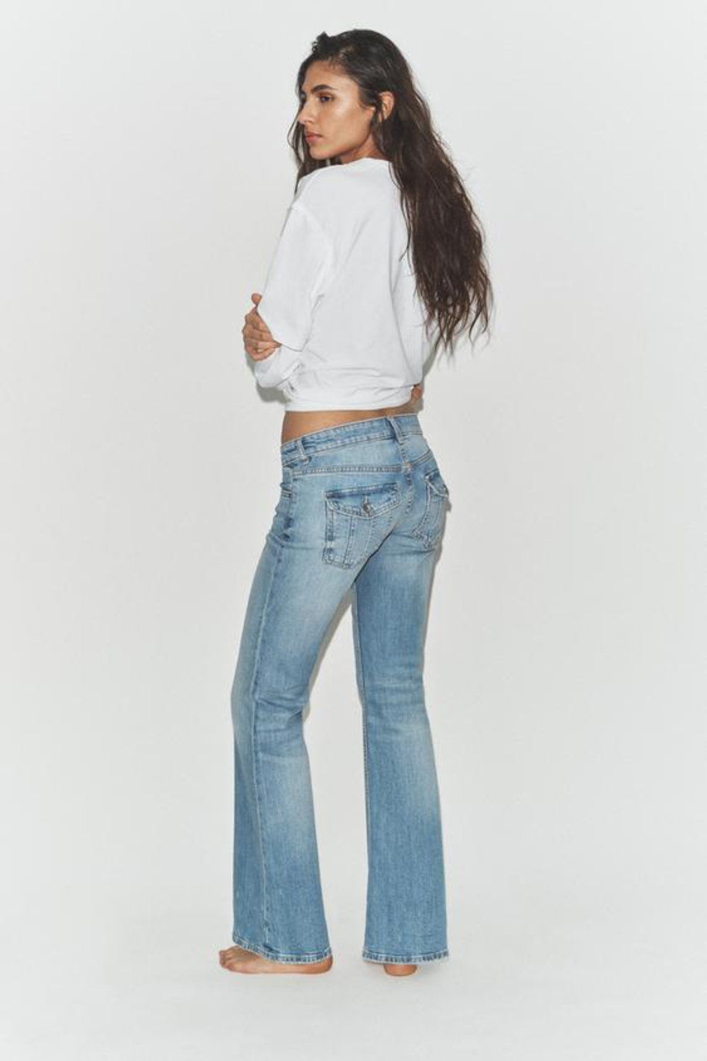 ZARA ДЖИНСЫ TRF BOOTCUT С НИЗКОЙ ПОСАДКОЙ, ГОЛУБОЙ