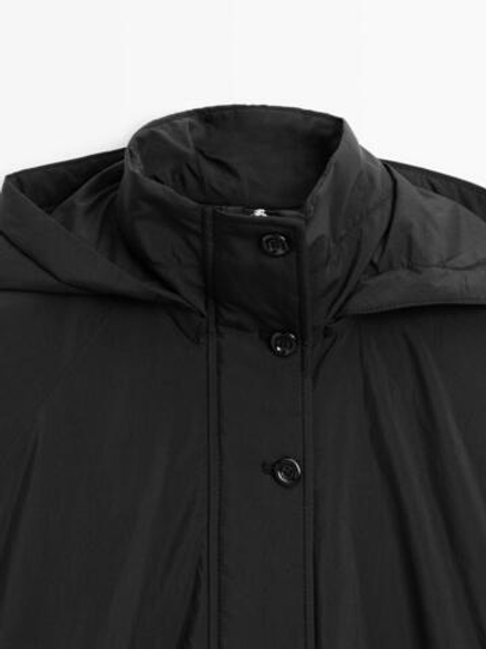 Massimo Dutti Непромокаемая стеганая парка с высоким воротником, черный