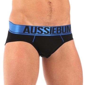 Мужские трусы брифы черные с синей резинкой Aussiebum