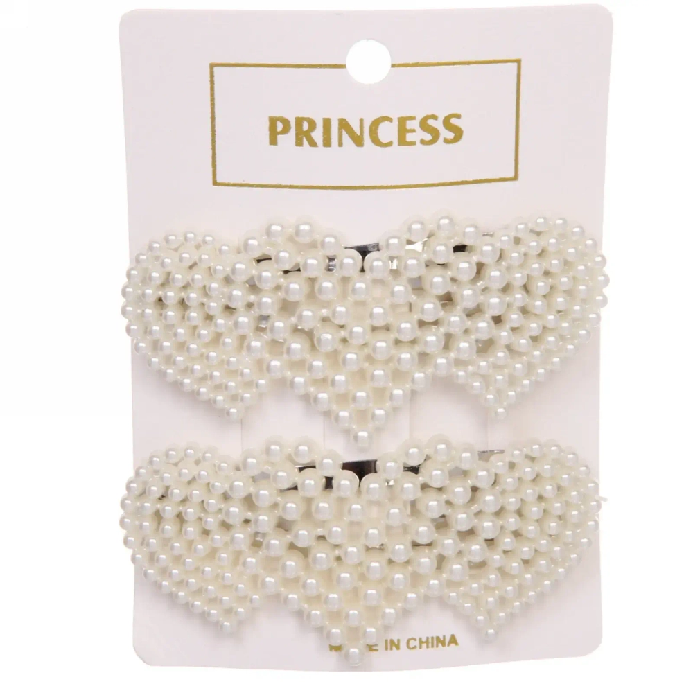 Зажимы для волос 2шт «New collection», сердечки, цвет белый, 7,5*3,3см