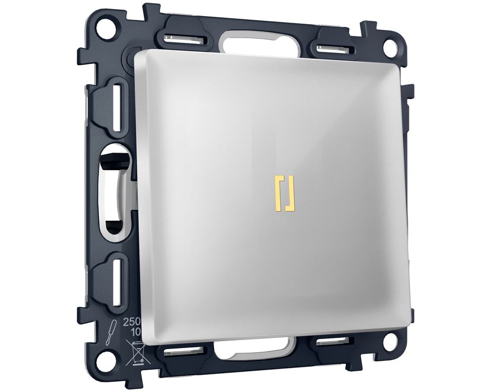 MA402010 Комплект механизма 1-кл выключателя с подсветкой 3200K ALFA Серебро глянец QUANT (AP4020, VM101, G11Y)