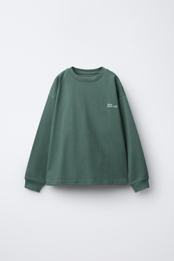 ZARA ФУТБОЛКА HEAVY WEIGHT С ВЫШИТОЙ НАДПИСЬЮ, СИНЕ-ЗЕЛЕНЫЙ