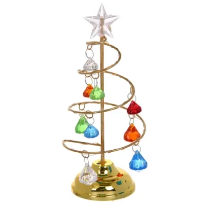 Сувенир с подсветкой «Елочка Хрустальная» 18 см, диаметр 8 см, основание-золото, свечение-тепл.бел, хрусталик Мультицвет (работает от батареек 3 LR44)