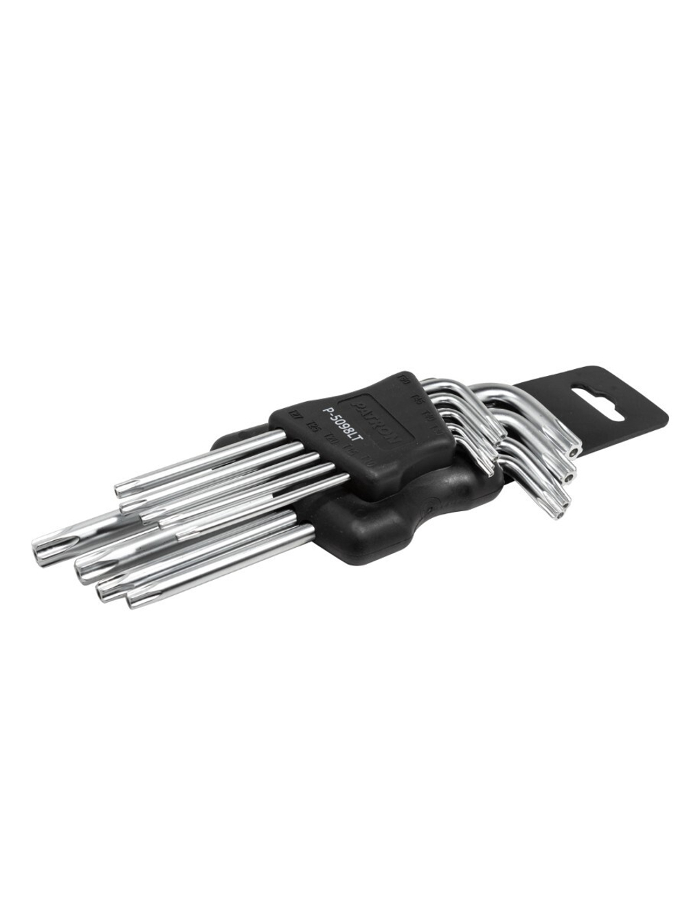 Набор ключей TORX Г-образных длинных, 9пр. (Т10Н, Т15Н, Т20Н, Т25Н,Т27Н, Т30Н, Т40Т, Т45Н,Т50Н с отверстием) в пластиковом держателе PATRON P-5098LT