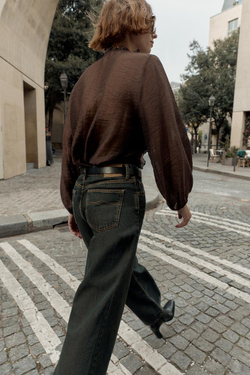 ZARA БЛУЗА С ВОЛАНАМИ, КОРИЧНЕВЫЙ