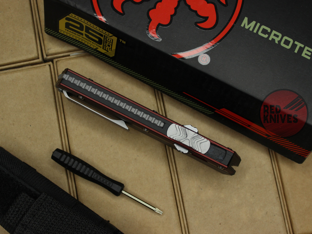 Нож Microtech 184-10 GLYKON Tanto T/E - красные вставки, клинок сатин танто