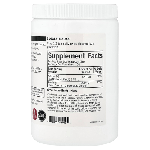 Kirkman Labs, кальций в порошке с витамином D3, без добавок, 454 г (16 унций)