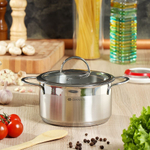 Кастрюля нерж, 2.5 л, с крыш, крышка стекло, Daniks, Бонн, GS-01319-18CA, индукц