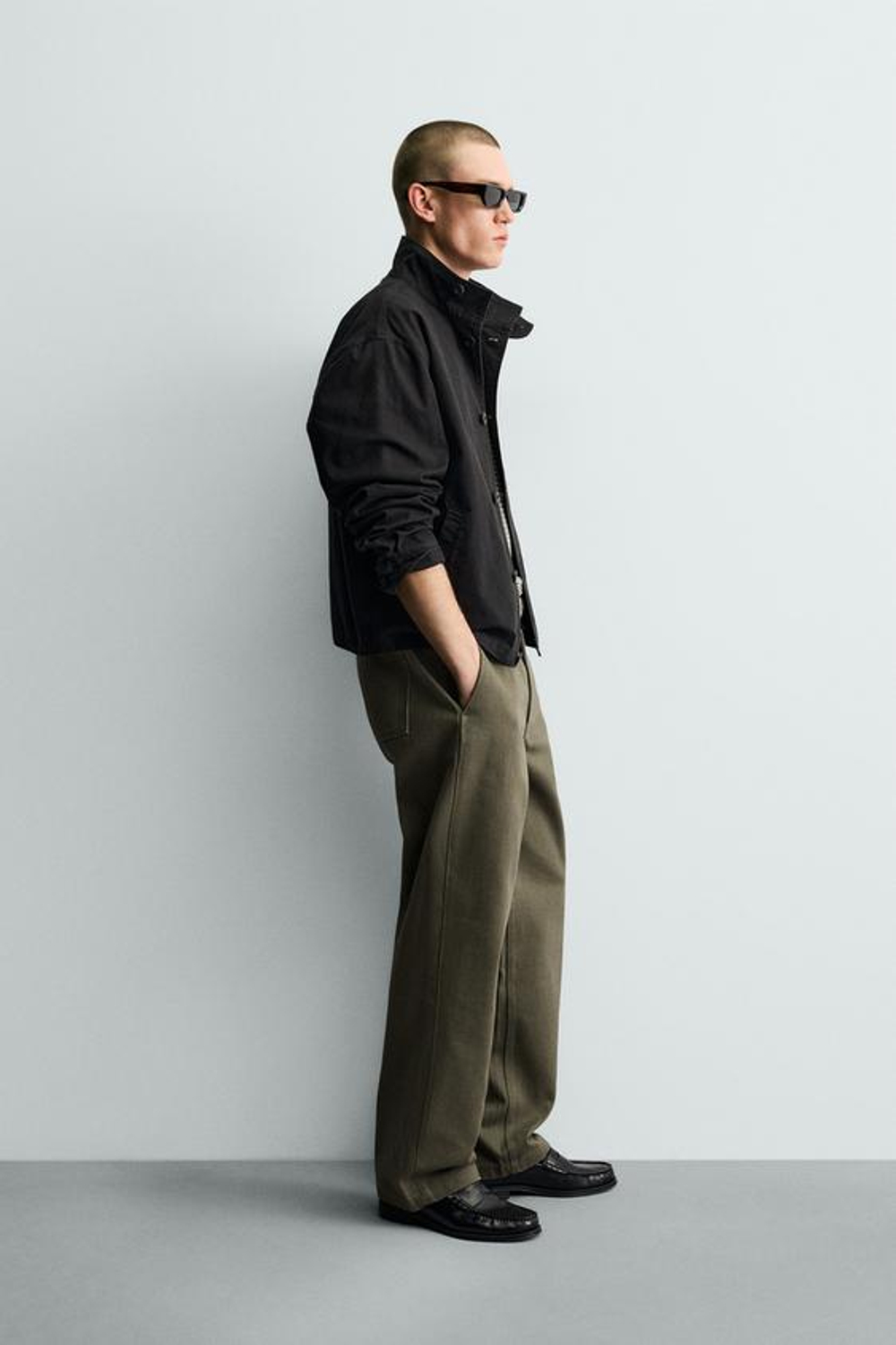 ZARA БРЮКИ ЧИНОС RELAXED FIT С ХЛЯСТИКАМИ, ХАКИ