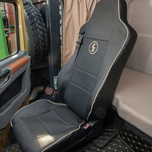 Чехлы Shacman X6000 3D (экокожа, черный цвет, бежевый кант, бежевая строчка)