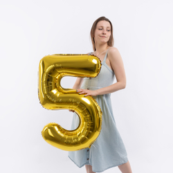 Шар (40''/102 см) Цифра, 5, Золото, Металлик, 1 шт. в уп.