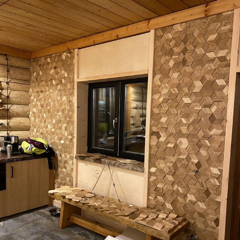 Деревянная мозаика для стен Wood Mosaic Дуб Соты