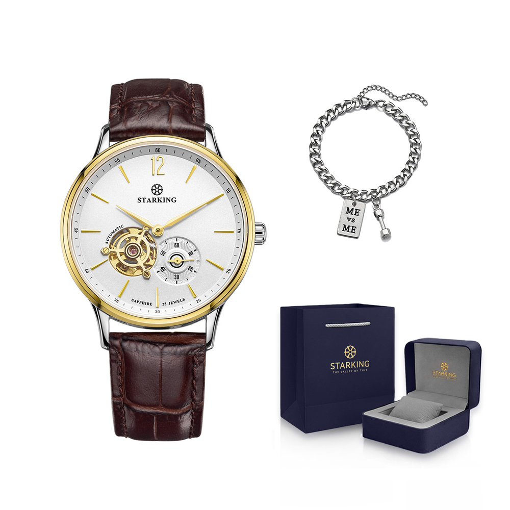 STARKING Automatic Mechanical Movement Stainless Steel Watchband Watch Unisex White Dial