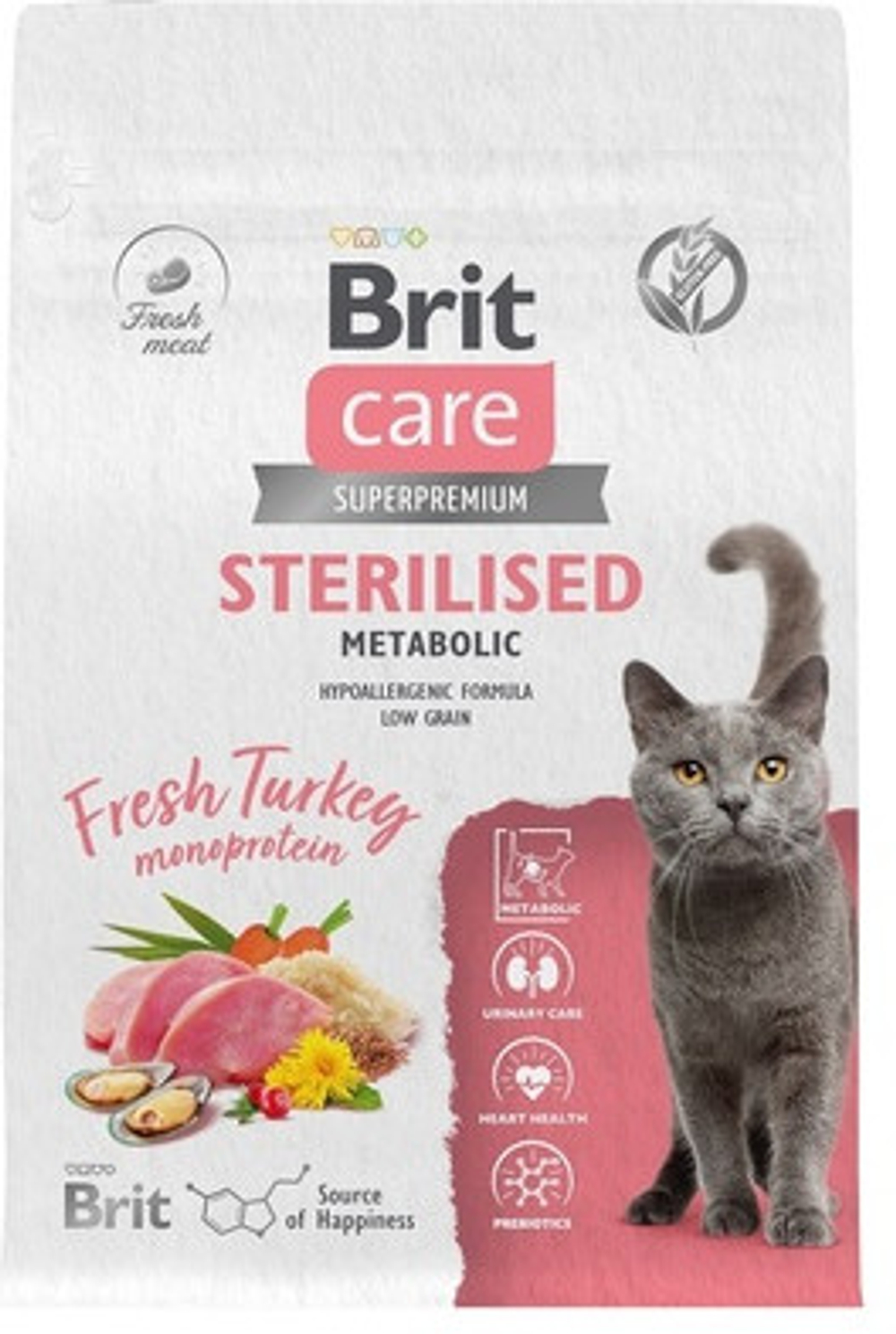 BRIT CARE, Сухой корм для стерилизованных кошек, Индейка, 0,4 кг.