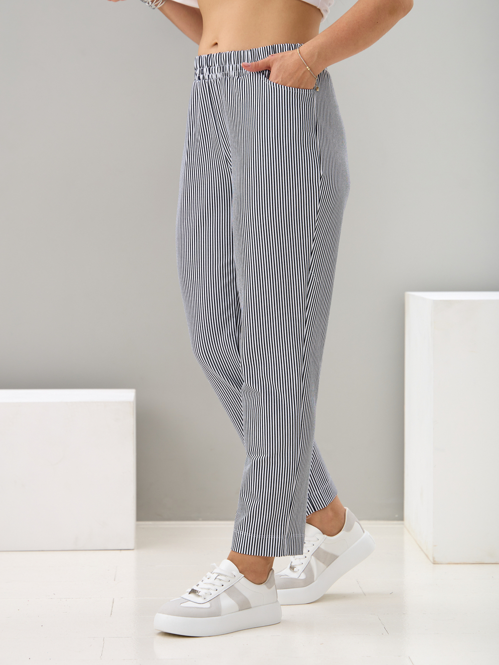 Брюки Бдж-129/синяяполоса-джинс