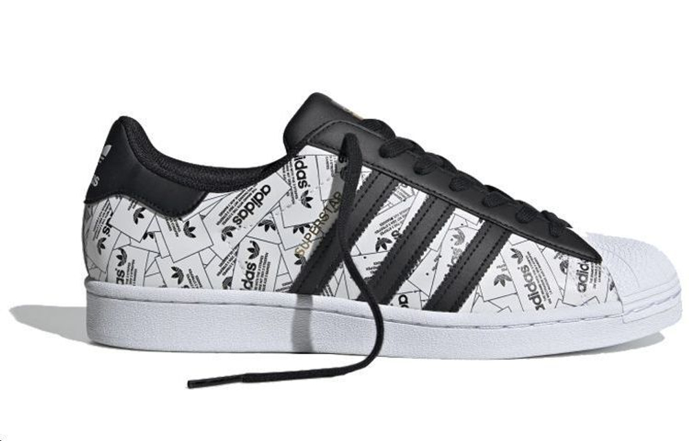 Adidas originals Superstar leather full printed LOGO non-slip shock absorption low-top sneakers for men and women with the same style white, black and red