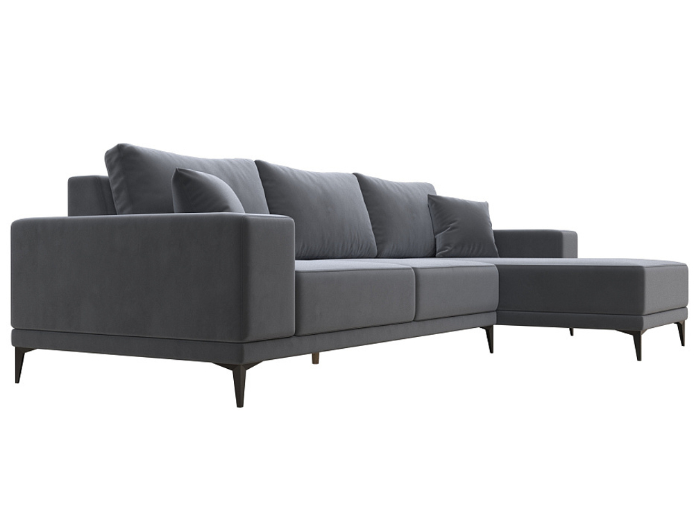 Диван угловой Льюес правый, Серый, Велюр, 122400