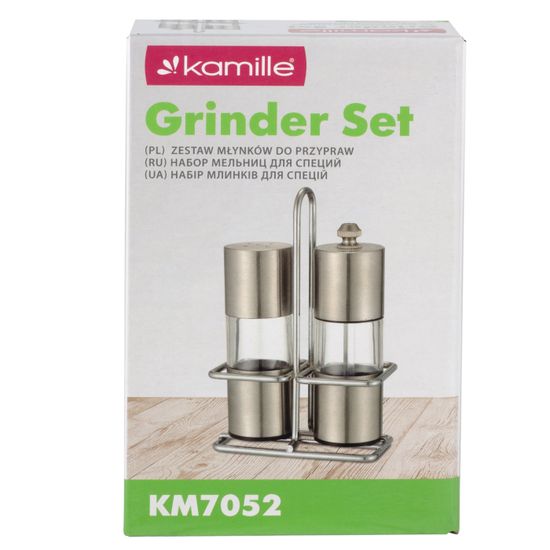 Набор для специй мельница и солонка на подставке Kamille КМ-7052