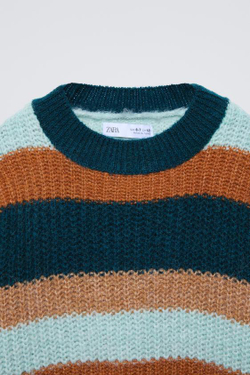 ZARA СВИТЕР В ПОЛОСКУ, ЗЕЛЕНЫЙ