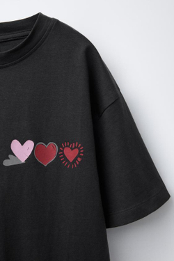 ZARA ФУТБОЛКА С ПРИНТОМ, АНТРАЦИТОВО-СЕРЫЙ