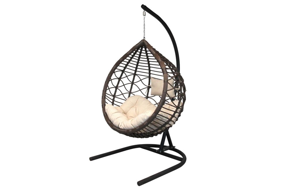 Кресло подвесное Вирджиния арт.D3414-МТ005 (стойка+основание.черн.,корзн.корич.,подуш.песочн. 3уп. (В))