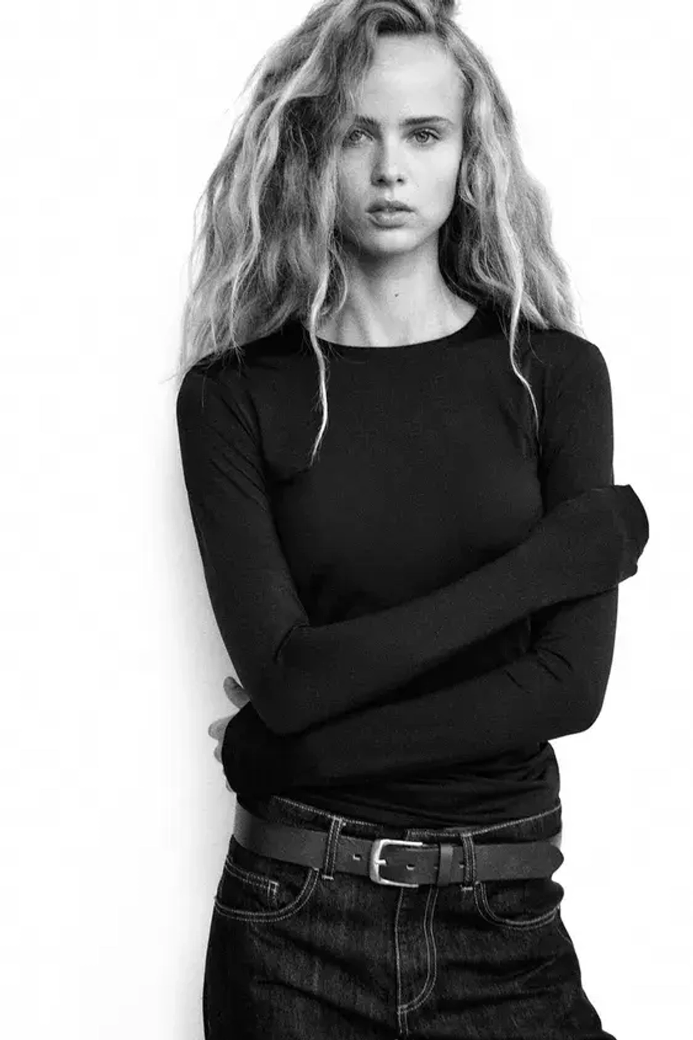 ZARA ТОП ИЗ ПОЛИАМИДА С ДЛИННЫМИ РУКАВАМИ, МОРСКОЙ СИНИЙ