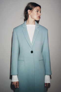 ZARA ПРИТАЛЕННОЕ ПАЛЬТО ИЗ СМЕСОВОЙ ШЕРСТИ — ZW COLLECTION, НЕБЕСНО-ГОЛУБОЙ