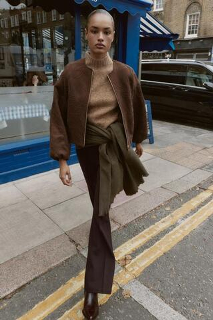 ZARA БОМБЕР С ВЫШИВКОЙ ПОД ЗАМШУ, КОРИЧНЕВЫЙ