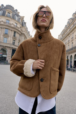 ZARA ДВУСТОРОННЯЯ КУРТКА-ДУБЛЕНКА, РЫЖЕВАТО-КОРИЧНЕВЫЙ