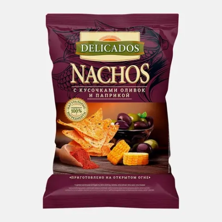 Чипсы Delicados Nachos c кусочками оливок и паприкой 150г