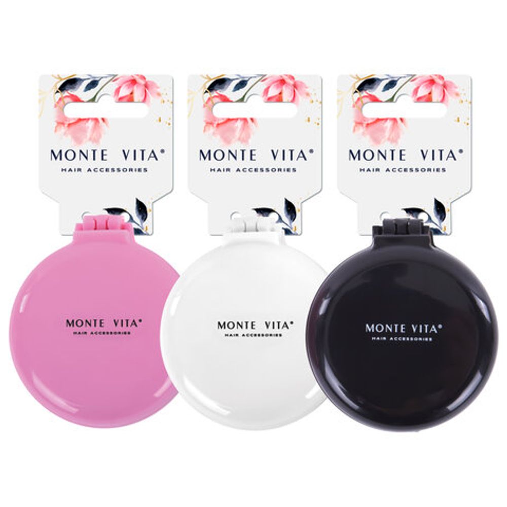 Расческа для волос массажная "2 в 1", 6,5 см с зеркалом, компактная цвета АССОРТИ, MONTE VITA (МОНТЕ ВИТА), 457425