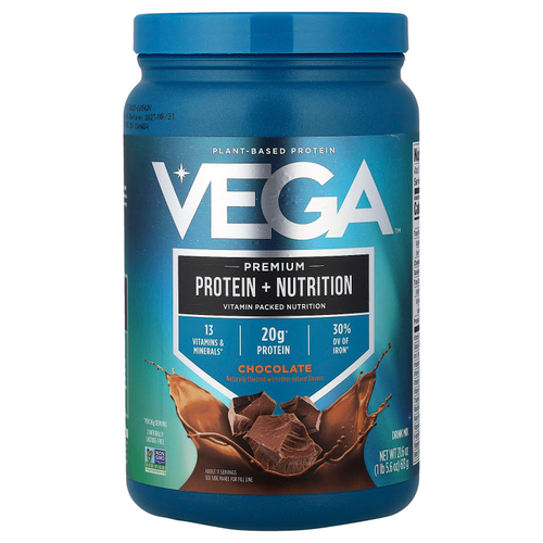 Vega, растительный протеин, протеин премиального качества и питательный вкус, шоколад, 613 г (1 фунт 5,6 унции)
