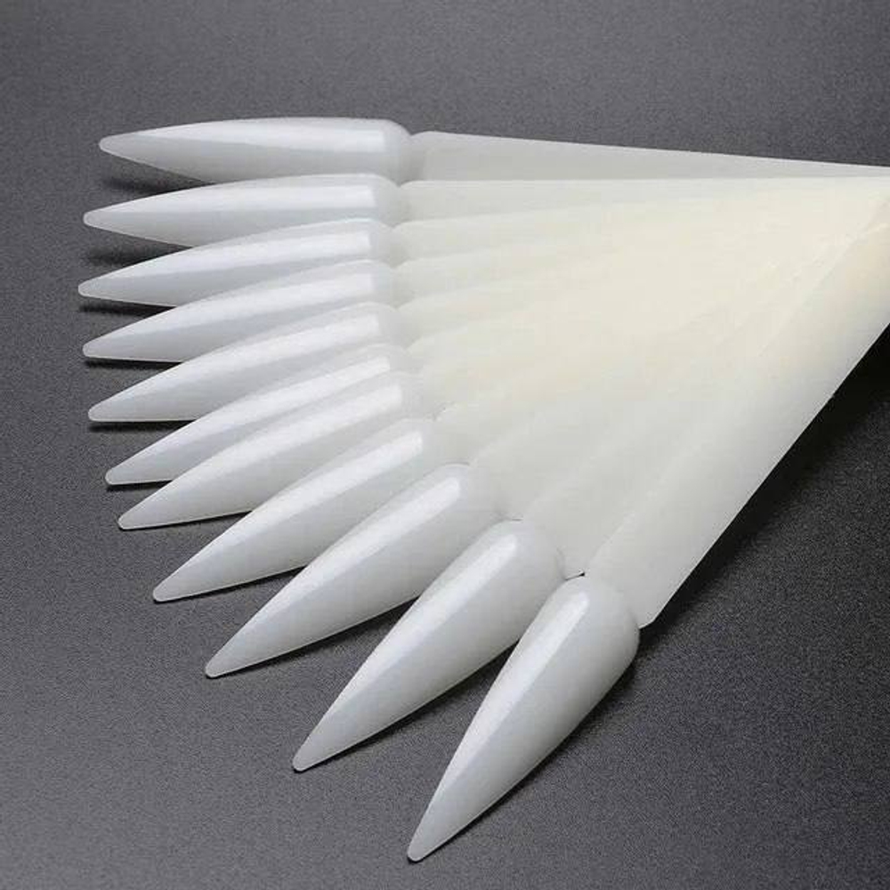RockNail Типсы Long Stiletto Natural (молочные), 50шт