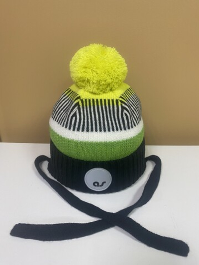 Шапка зимняя мультицвет черная/ярко-зеленая/неон желтый в размере 48