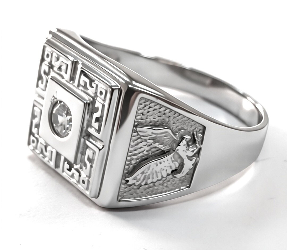 Ювелирное мужское кольцо из серебра 925 пробы с фианитом,размер 22.5