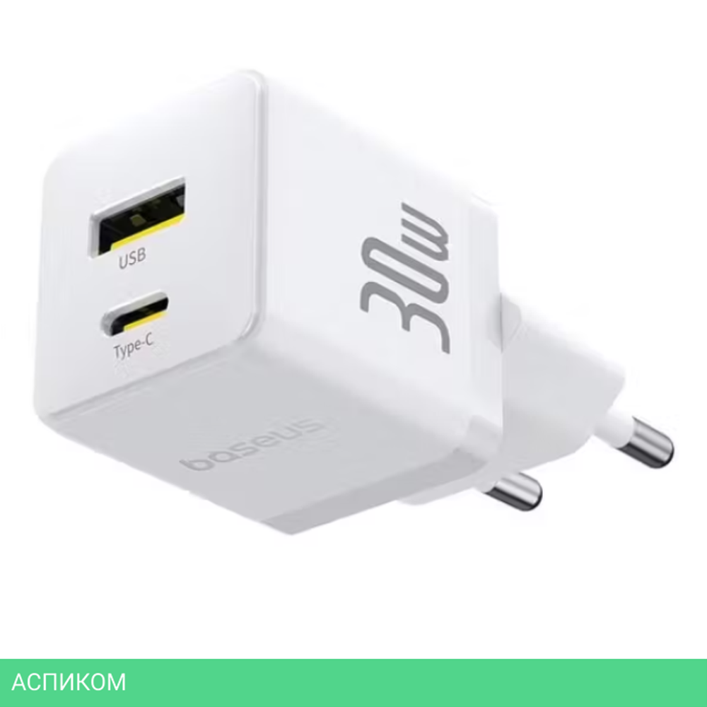 Сетевое зарядное устройство Baseus Palm C+U 30W EU Moon White (P1011160A213-00)