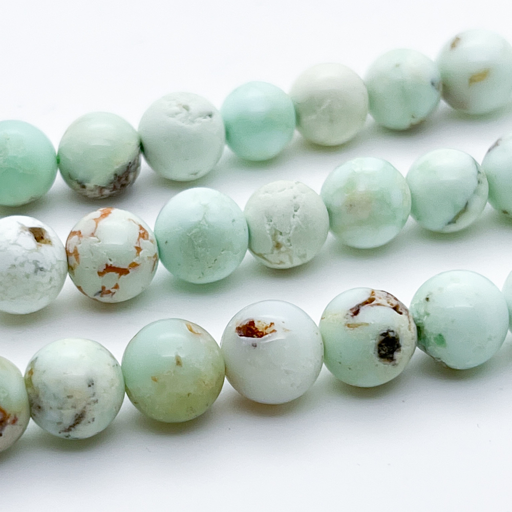 Хризопраз в породе матовый (сорт Б), диаметр 9-9,7 мм, цена за 20 шт (1/2 нити)