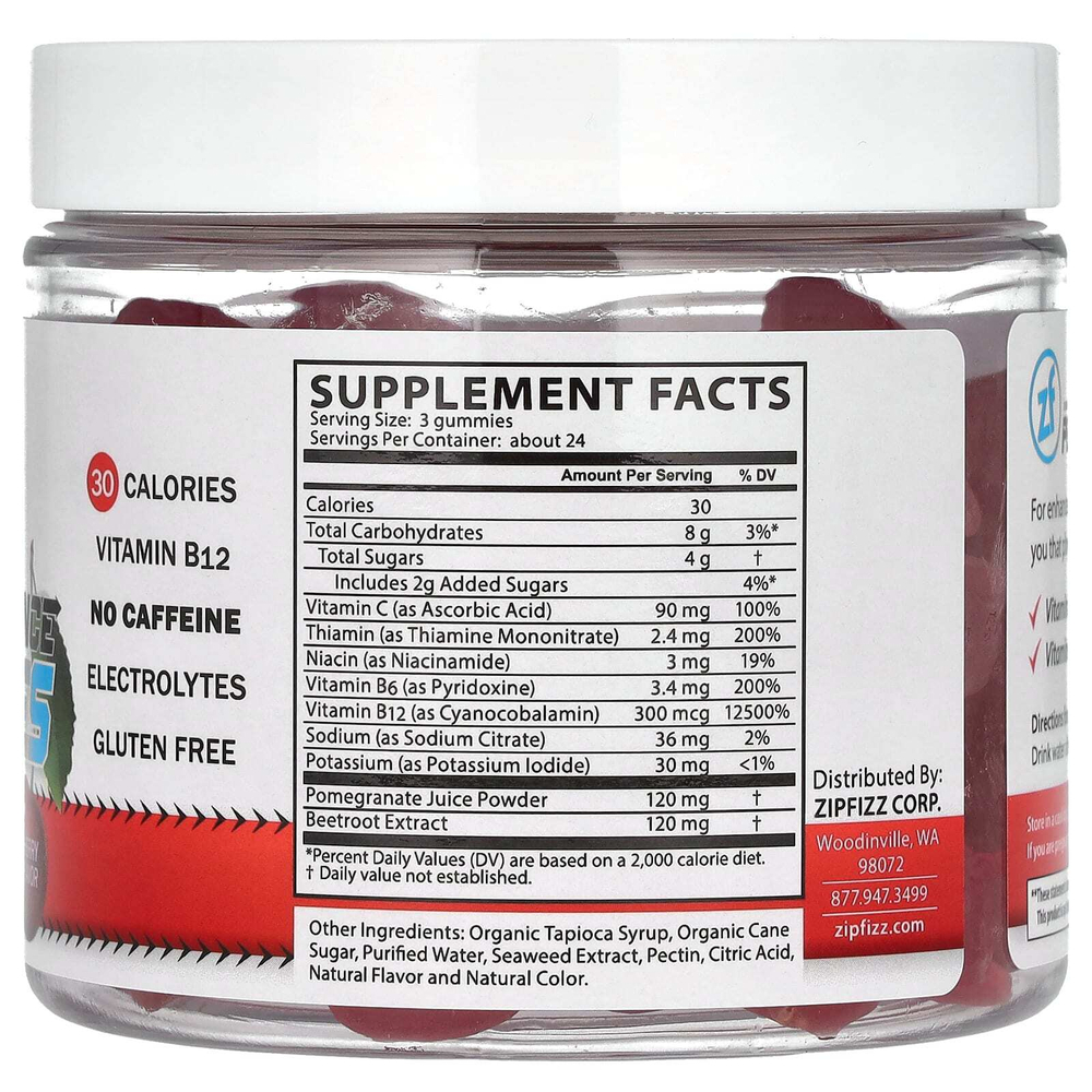Zipfizz, Performance Gummies, жевательные таблетки для детей от 4 лет, со вкусом вишни, 72 жевательные таблетки