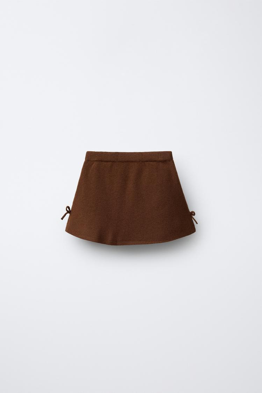 ZARA ТРИКОТАЖНАЯ ЮБКА С БАНТАМИ, КОРИЧНЕВЫЙ