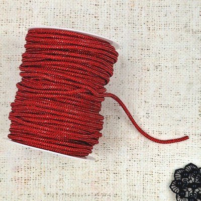 Шнур декоративный со стразами, d 4 мм, красный